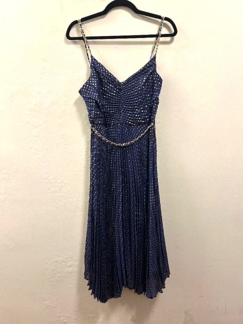 Delfi Solange Pleated Chiffon Midi-Dress Size S